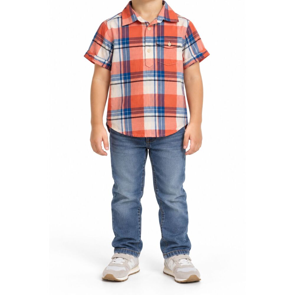 🔥5 for $30🔥 GAP Boys Quarter Button Plaid Short Sleeve Shirt | 5T